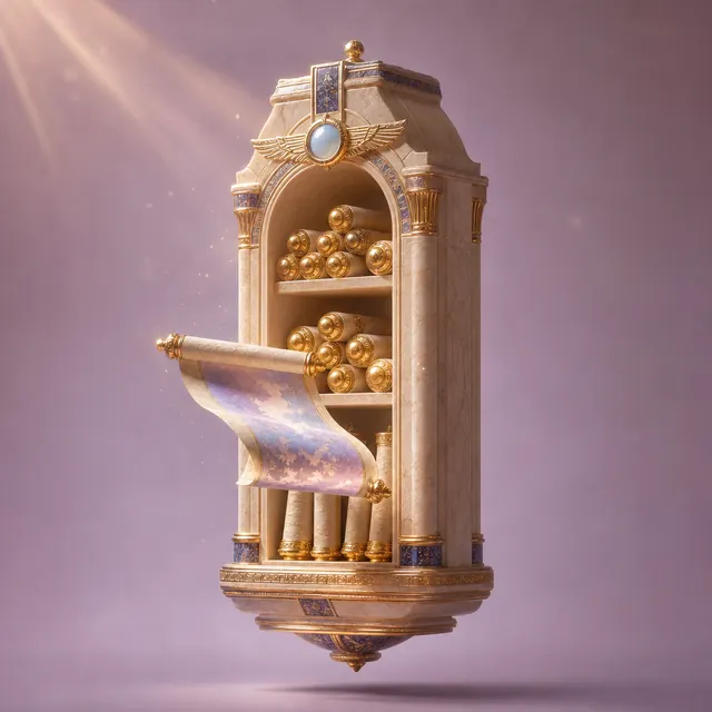 Alabaster-Nische mit Papyrusrollen und Goldbeschlägen