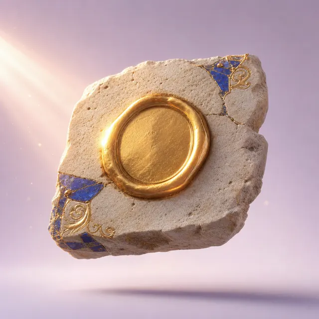 Frisch gesetztes goldenes Wachssiegel auf Sandstein